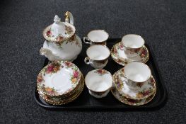 A tray of 18 piece Royal Albert Old Country Roses tea service