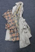 A gent's Burberry 3/4 length coat together with a scarf CONDITION REPORT: Coat is a