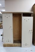 A pine triple door golf club locker CONDITION REPORT: 122cm wide by 34cm deep by