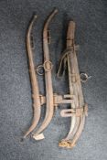 Two pairs of vintage horse hames