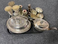 A tray of 20th century plated wares - entree dishes, goblets,