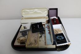 A tray of costume jewellery to include simulated pearls,
