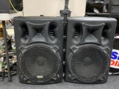 A pair of Kam PA speakers (one with stand)