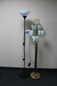 A brass five way floor lamp and an up-lighter