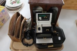 A tray of jewellery casket, letter tidy, jewellery box,