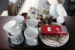 A tray of Carlton ware Rouge Royale dish, Staffordshire figure, plates,