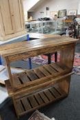 A pair of rustic pine benches
