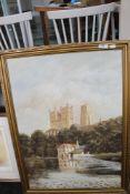 A gilt framed oil on board of Durham Cathedral by John J Kerr together with a framed signed Spencer