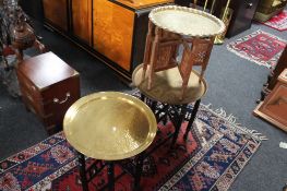 Three brass topped folding occasional tables