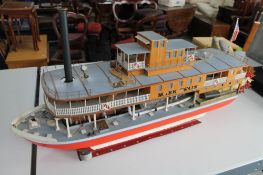A large vintage live steam model of a steam boat 'Mark Twain'