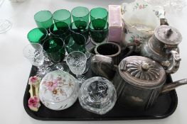 A tray of coloured glass, cut crystal,