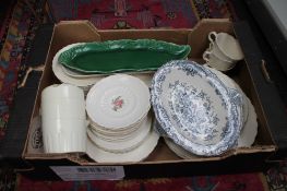 A box of Spode dual tea plates and other ceramics