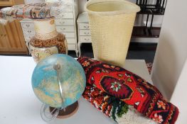 A decorative oriental style vase together with desk globe, wall hanging,
