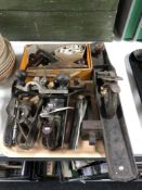 A tray of Stanley no. 7 wood working plane, boxed Stanley no.