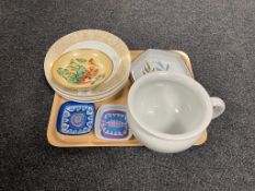 A tray of two Royal Copenhagen Faience painted dishes,