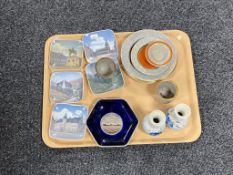 A tray of five Royal Copenhagen shallow dishes, pair of vases,