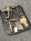 A tray of pastry knife, meat hook,