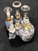 A tray of five Royal Copenhagen table lamps and Oriental table lamp (Continental wiring)