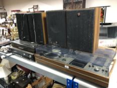 A Sharp SG-309H stereo music system with pair of teak cased Sharp speakers,