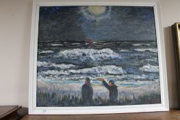 Continental school : oil on panel, two figures at sunset.