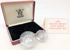 Royal Mint - 1990 silver proof five pence two-coin set