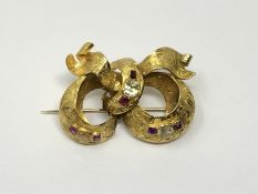 A high carat gold ruby citrine antique brooch, 8.6g.