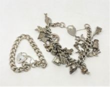 A silver charm bracelet together with a silver bracelet, 119.7g.