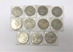 Five George VI five shilling coins and six Elizabeth II examples (11)