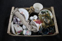 A box of china, decorative plates,