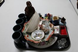 A tray of Japanese gilded bowl, figure of a monk,