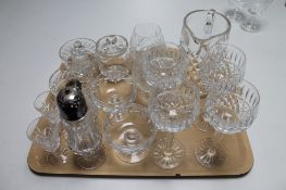 Two trays of cut crystal and glass