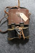 A pair of antique brass binoculars in leather case
