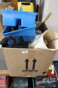 A box of tools and garage items