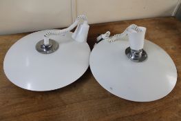 Two mid century metal ceiling pendant lights
