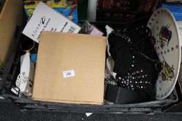 A crate of sundries, nail care kit,