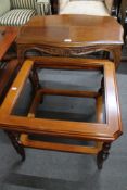 A continental beech shaped occasional table and a lamp table (missing glass).
