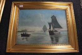 Continental school - boats at low tide ,