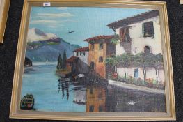 Continental school - Cottage by a lake ,