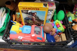 Two crates of toys, plastic toys,