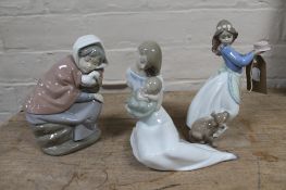 Three Nao figures - child seated goose etc