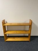 A pine bookshelf
