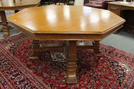 A good quality Edwardian oak octagonal library table, width 150 cm.