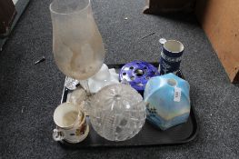 A tray of Wedgwood vase, glass light shade,