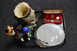 A tray of barbola mirror, Murano clowns,