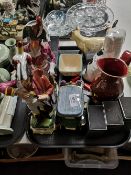 A tray of Staffordshire style dog, military figures,