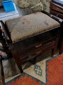 An Edwardian storage piano stool with music