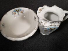 An Edwardian gilt highlighted jug and basin set