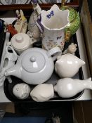 A tray of ceramics, Aynsley vase,