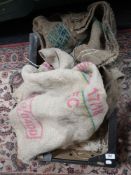 A box of hessian coffee sacks,