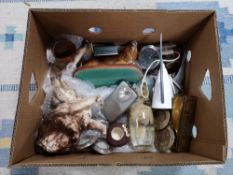 A box of china lion figure, ornaments,